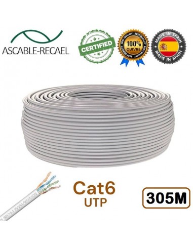 Câble réseau informatique ASCABLE-RECAEL - CAT6 UTP - Certifié - 100% Cuivre - 305 mètres