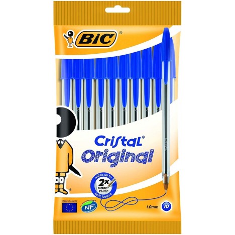 Un Paquet de 10 Stylos-Bille BIC Cristal Original Pointe Moyenne (1,0 mm) - Bleu (922582)