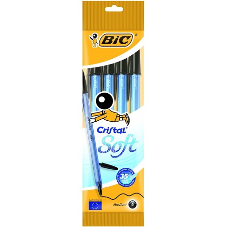 Pochette de 4 Stylos-Bille BIC Cristal Soft - Noir (918526)