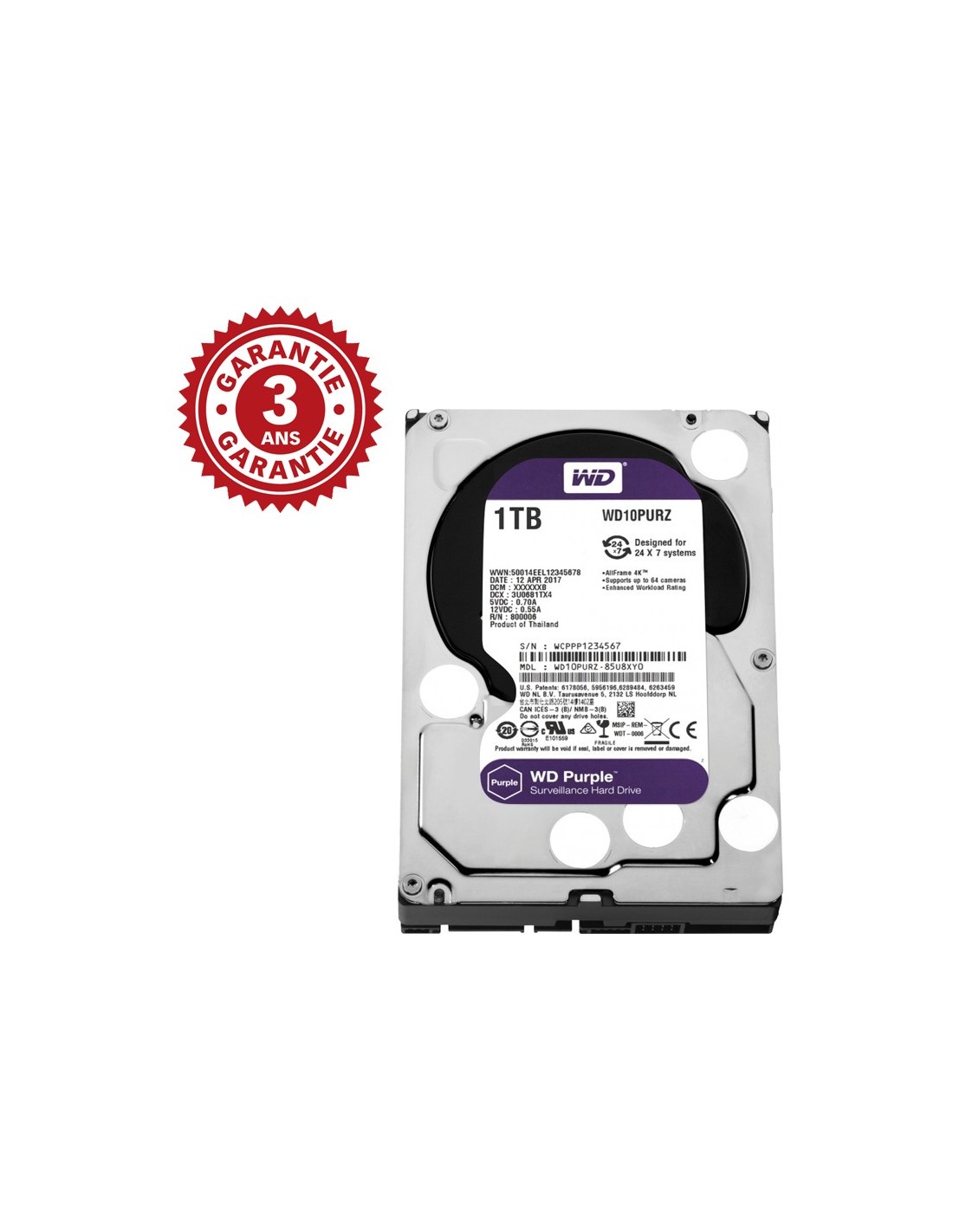 Disque dur interne HDD 2 To Western Digital Purple Vidéo