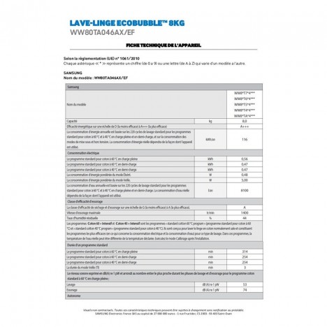 Lave-Linge EcoBubble 8 kg - WW80TA046AX