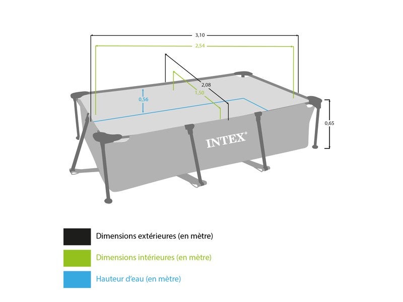 Piscine Intex Metal Frame Junior rectangulaire 2,60 x 1,60 x 0,65 m;