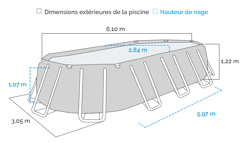 Intex kit Piscine Prism Frame Ovale Tubulaire (l) 6,10 x (l) 3,05 x (h) 1,22m