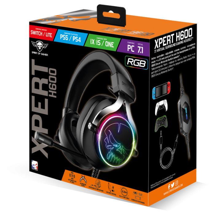 Micro Casque Filaire SPIRIT OF GAMER XPERT H600 RGB - Noir